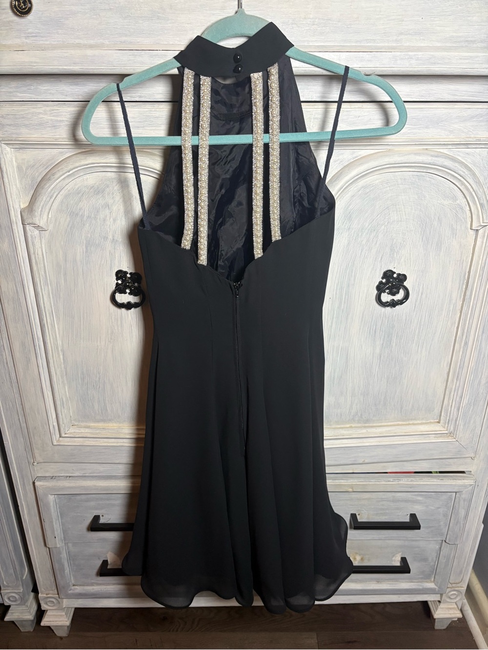 Vintage Jessica Howard Black Pearl Detail Halter Cocktail Dress Flare 90’s - Picture 6 of 9